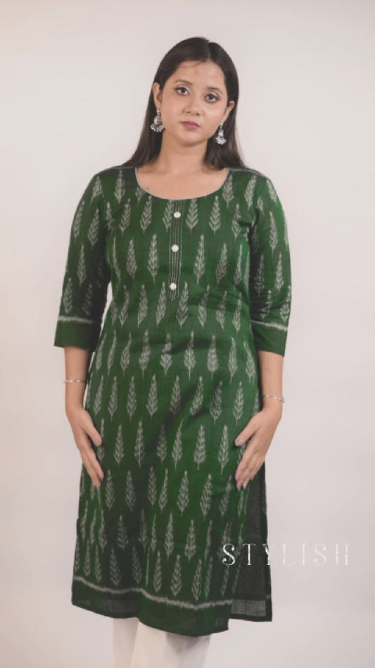 Sea Green Sambalpuri Odisha Ikat Designer Cotton Kurti for Women