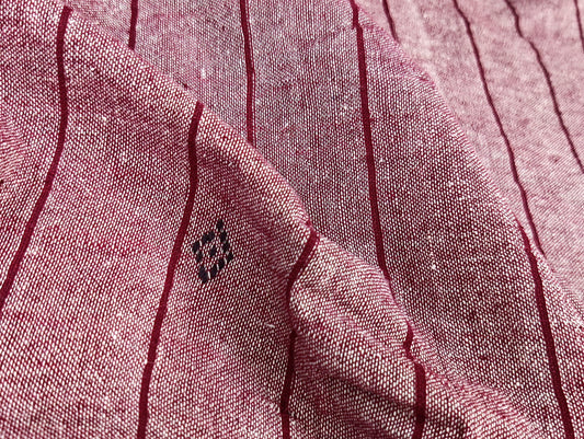 Salmon Pink with Maroon Stripes Kotpad Handloom Fabric - IndianVillèz