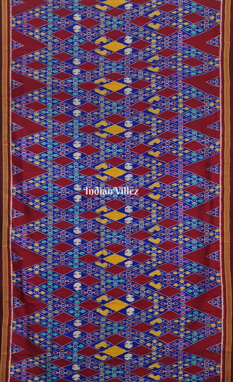 Red Blue Odisha Ikat Designer Khandua Silk Saree