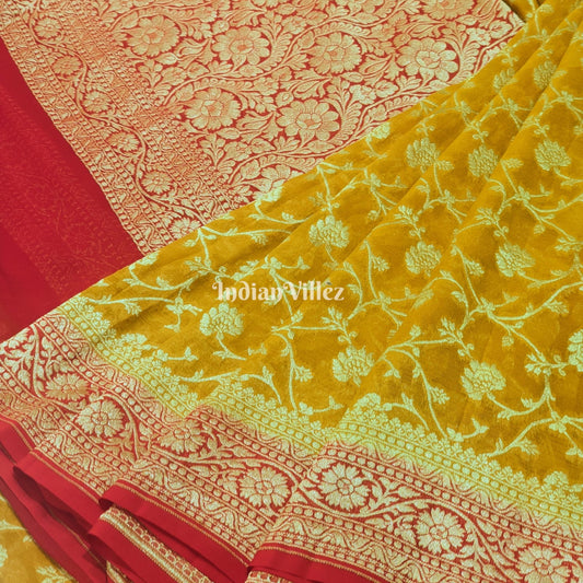 Mustard Yellow Rangkaat Banarasi Khaddi Georgette Saree