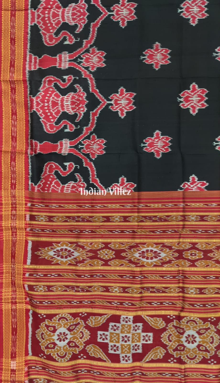 Black Maroon Lotus and Kalasa, Odisha Handloom Khandua Silk Saree