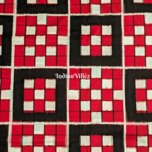 Black Red Pasapalli Theme Sambalpuri Silk Fabric