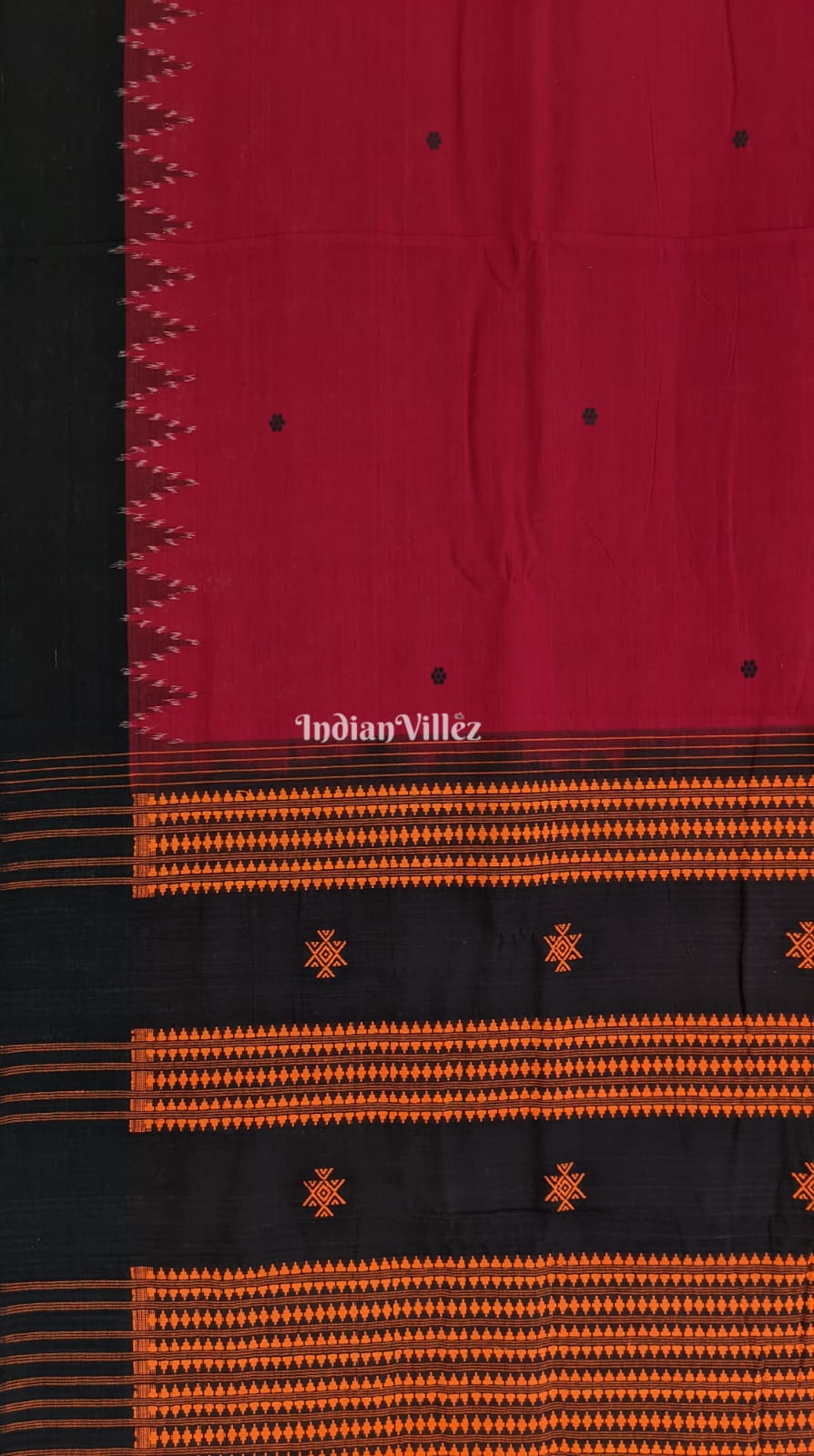 Maroon Black Natural Dyed Kotpad Cotton Saree