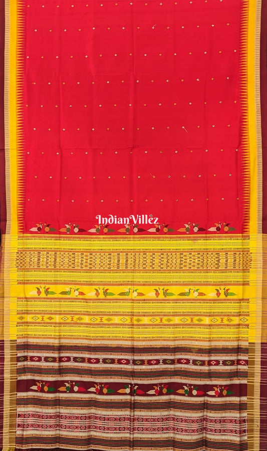 Red Ganjam Bomkai Sambalpuri Ikat Silk Saree