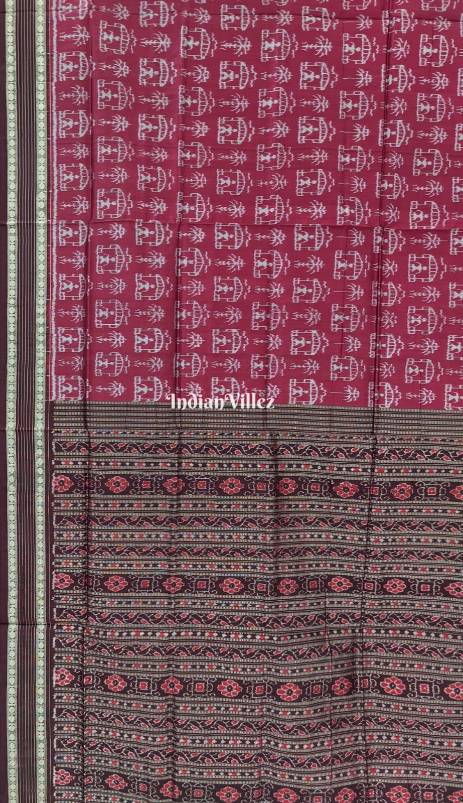 Maroon Tribal Odisha Handloom Sambalpuri Ikat Silk Saree