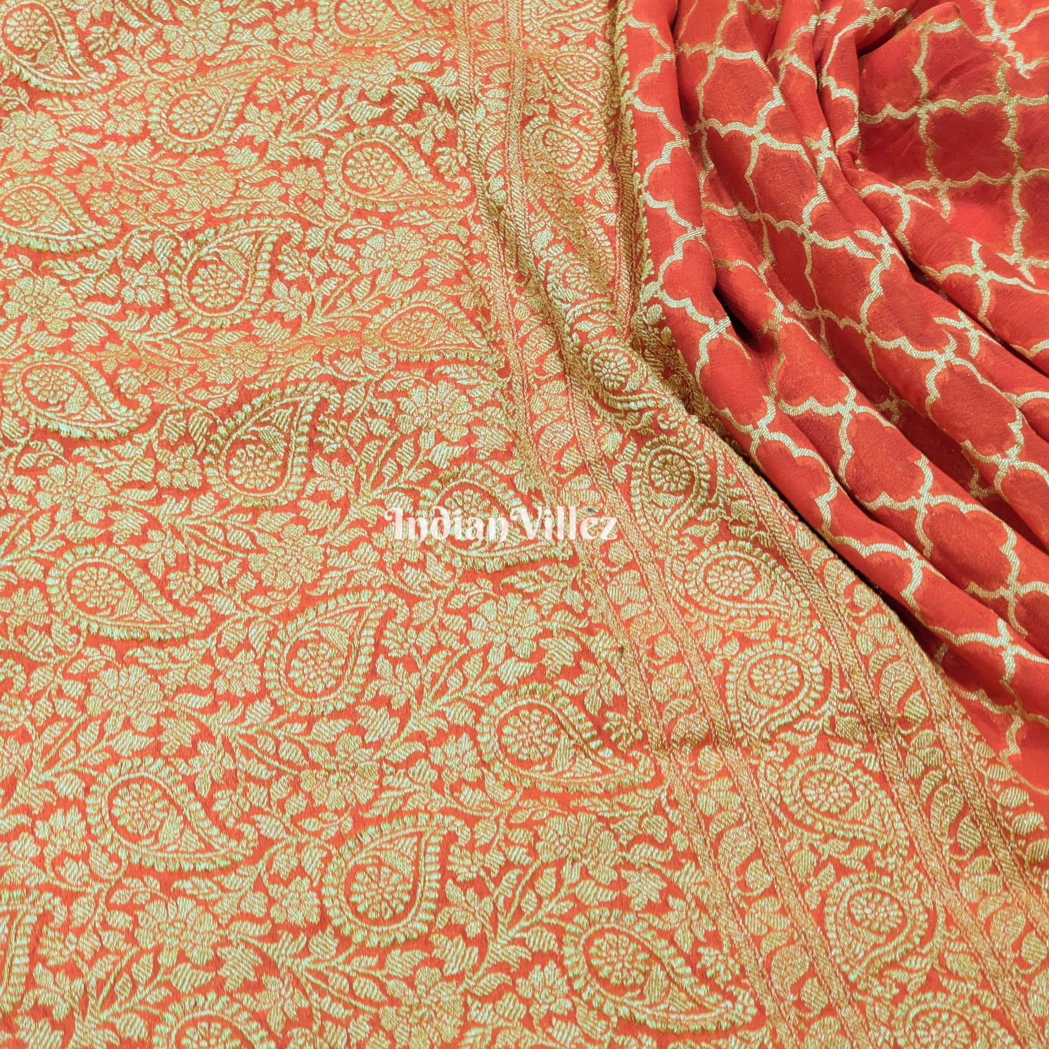 Orange Banarasi Khaddi Georgette Saree