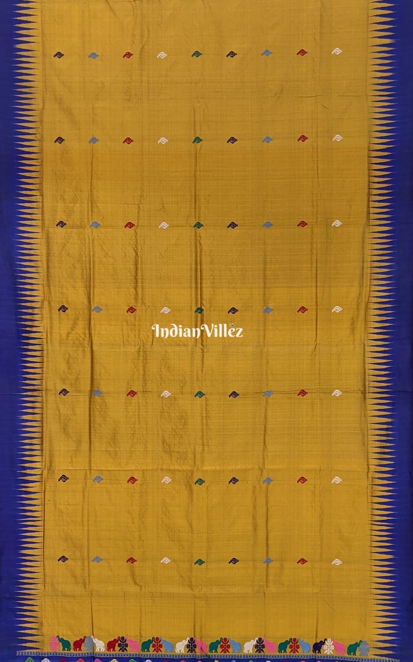 Golden Sankha Sudarshana Sambalpuri Ikat Silk Saree