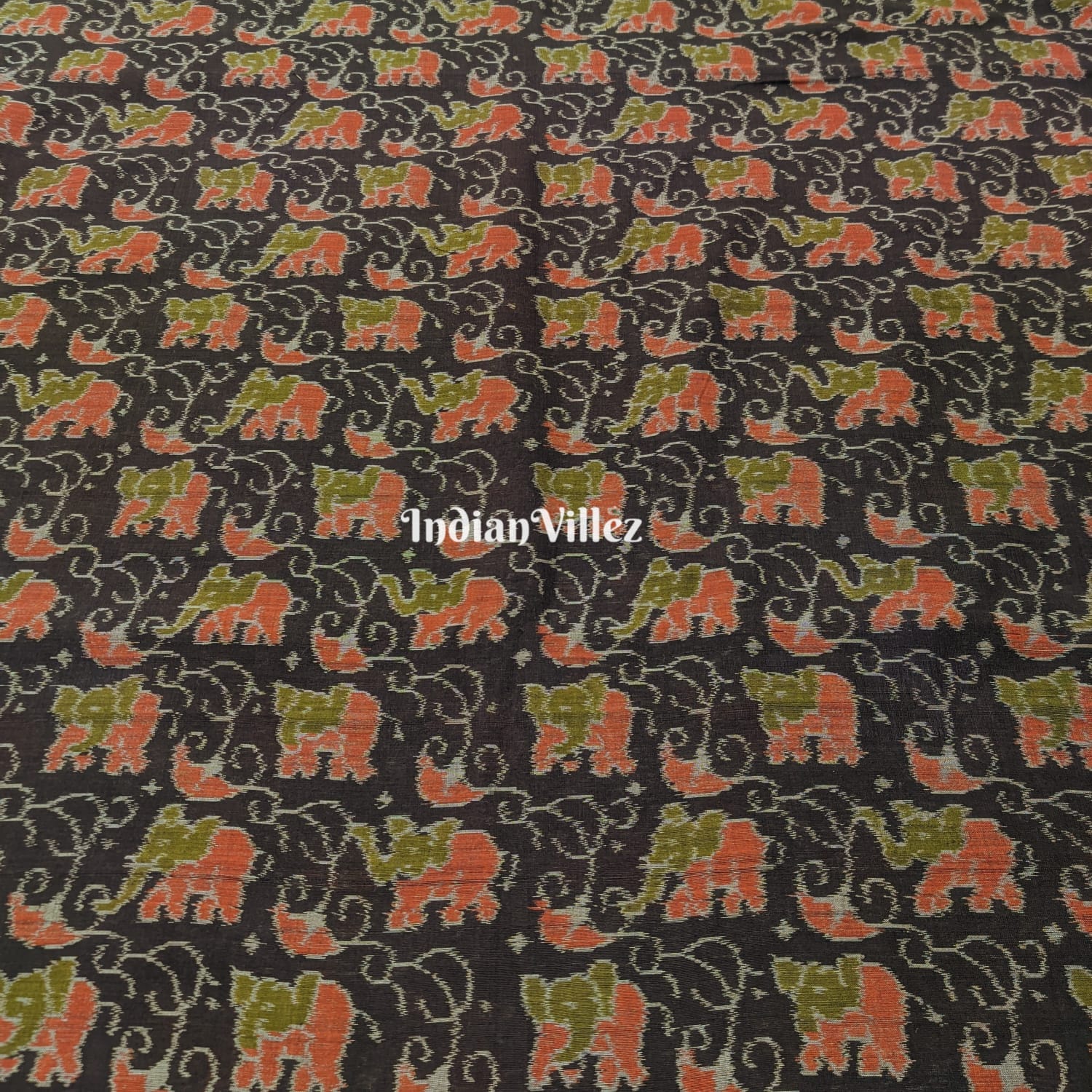 Black Elephant Design Odisha Ikat Cotton Fabric