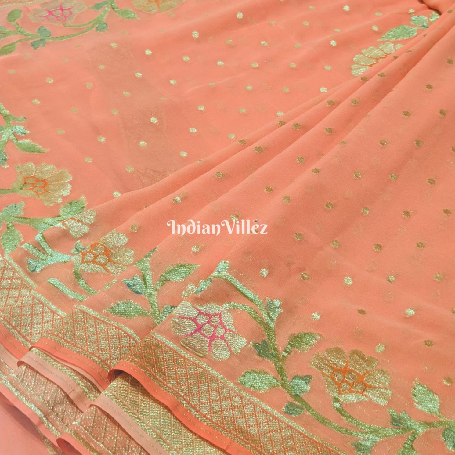 Peach Banarasi Khaddi Georgette Saree