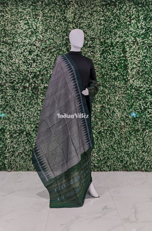 Grey Bottle Green Odisha Ikat Sambalpuri Cotton Dupatta