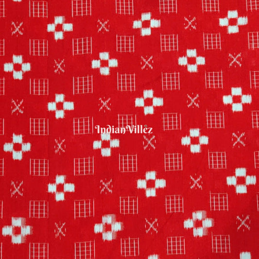 Red Pasapalli Motif Odisha Ikat Sambalpuri Silk Dress Material