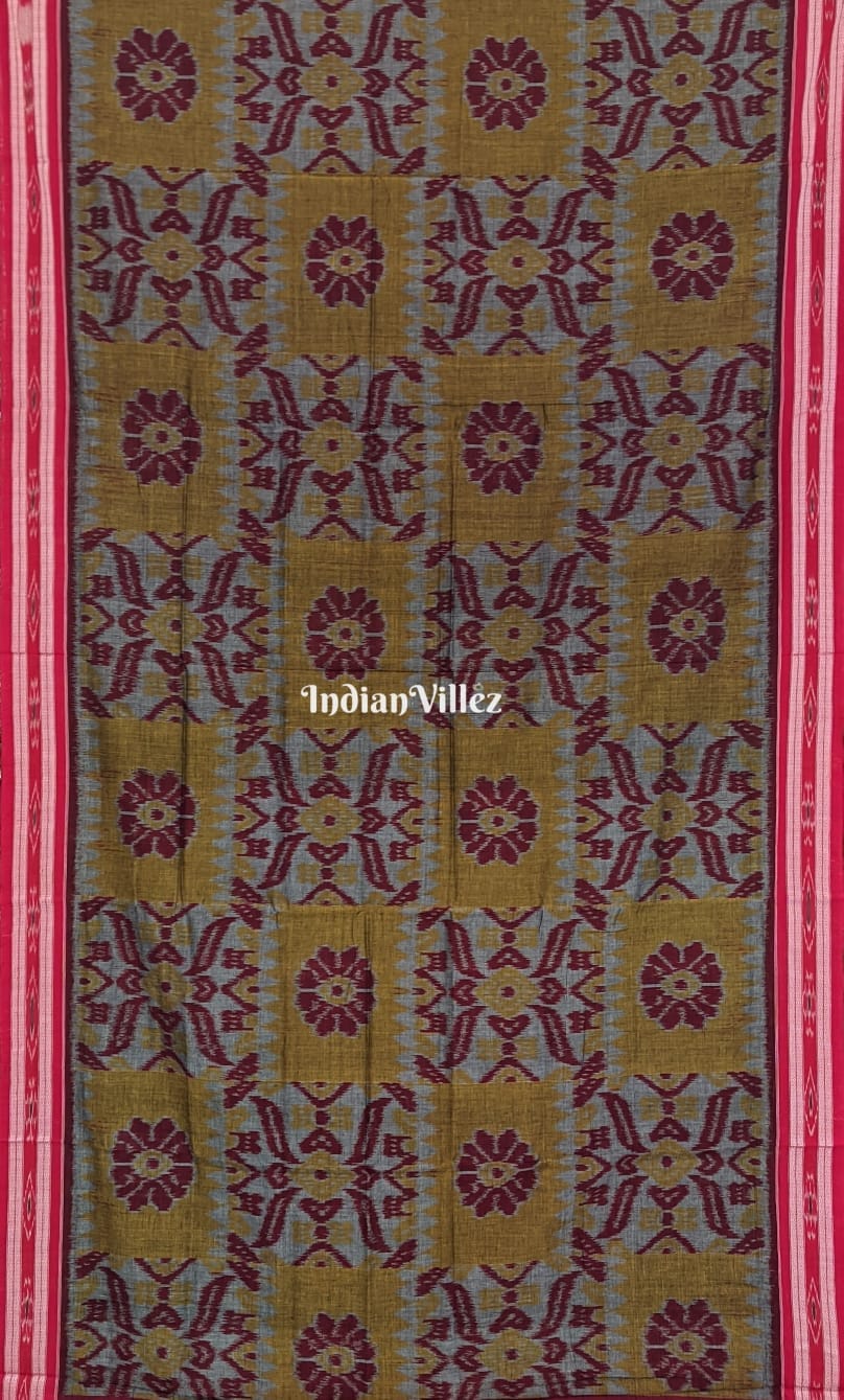 Brown Maroon Computer Design Sambalpuri Ikat Maniabandha Cotton Saree