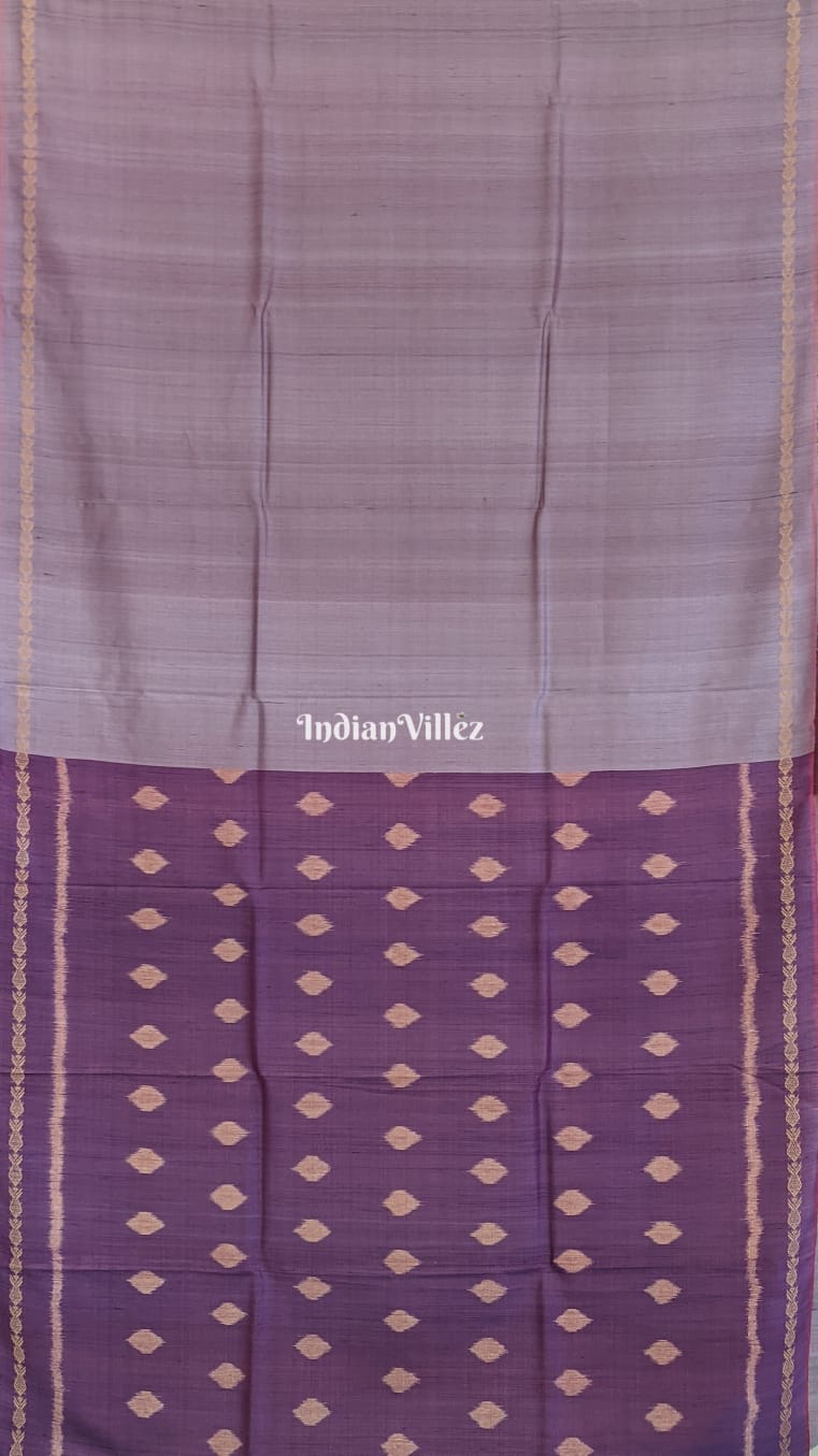 Grey Purple Double Pallu Gopalpur Tussar Silk Saree