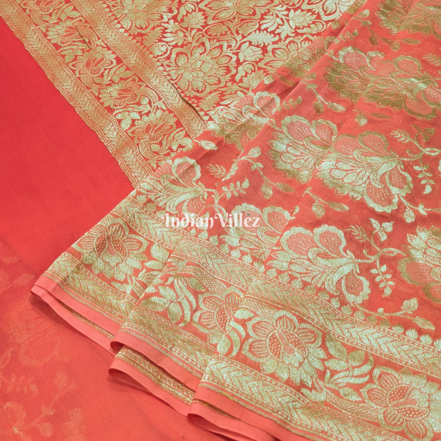 Orange Rangkaat Banarasi Khaddi Georgette Saree