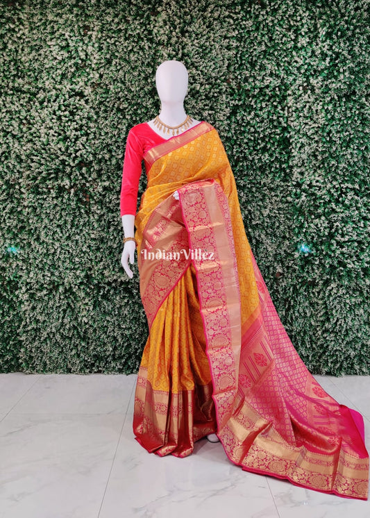 Yellow Rani Border Kanjivaram Silk Saree