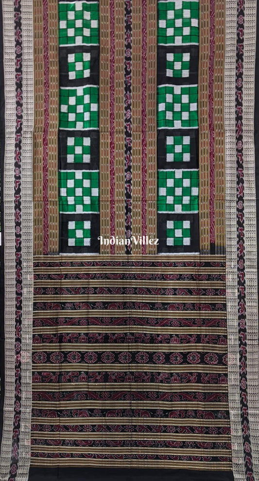 Green Black Odisha Ikat Pasapali Bichitrapuri Silk Saree