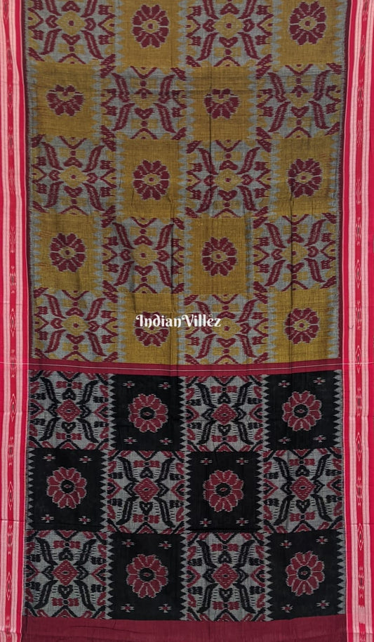 Brown Maroon Computer Design Sambalpuri Ikat Maniabandha Cotton Saree