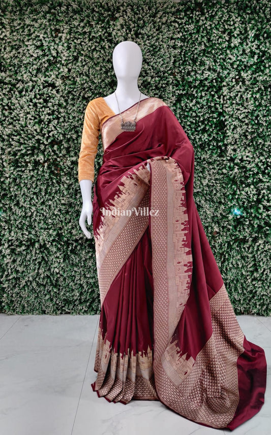 Maroon Kashi Banarasi Katan Silk Saree