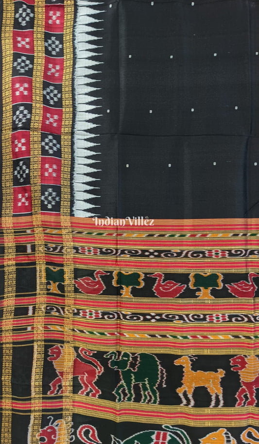 Black Double Border Pasapali Khandua Silk Saree with Tribal Anchal