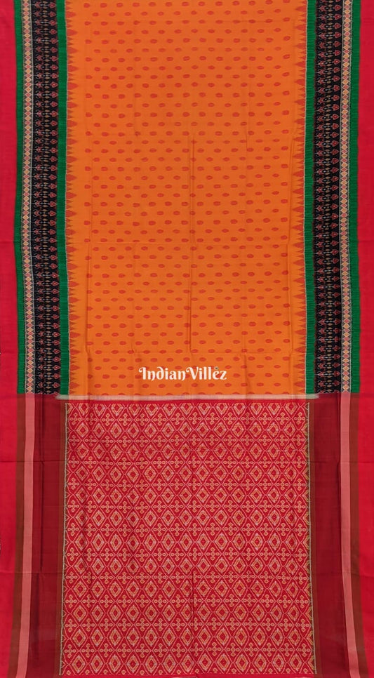 Tangerine Geomatric Ikat Border Sambalpuri Silk Saree