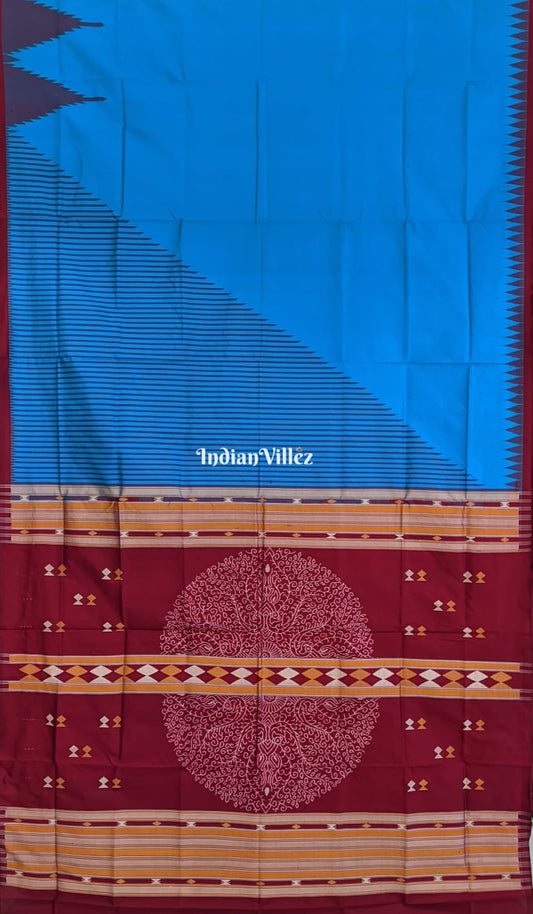 Sky Blue with Shoulder Design Sambalpuri Ikat Saree