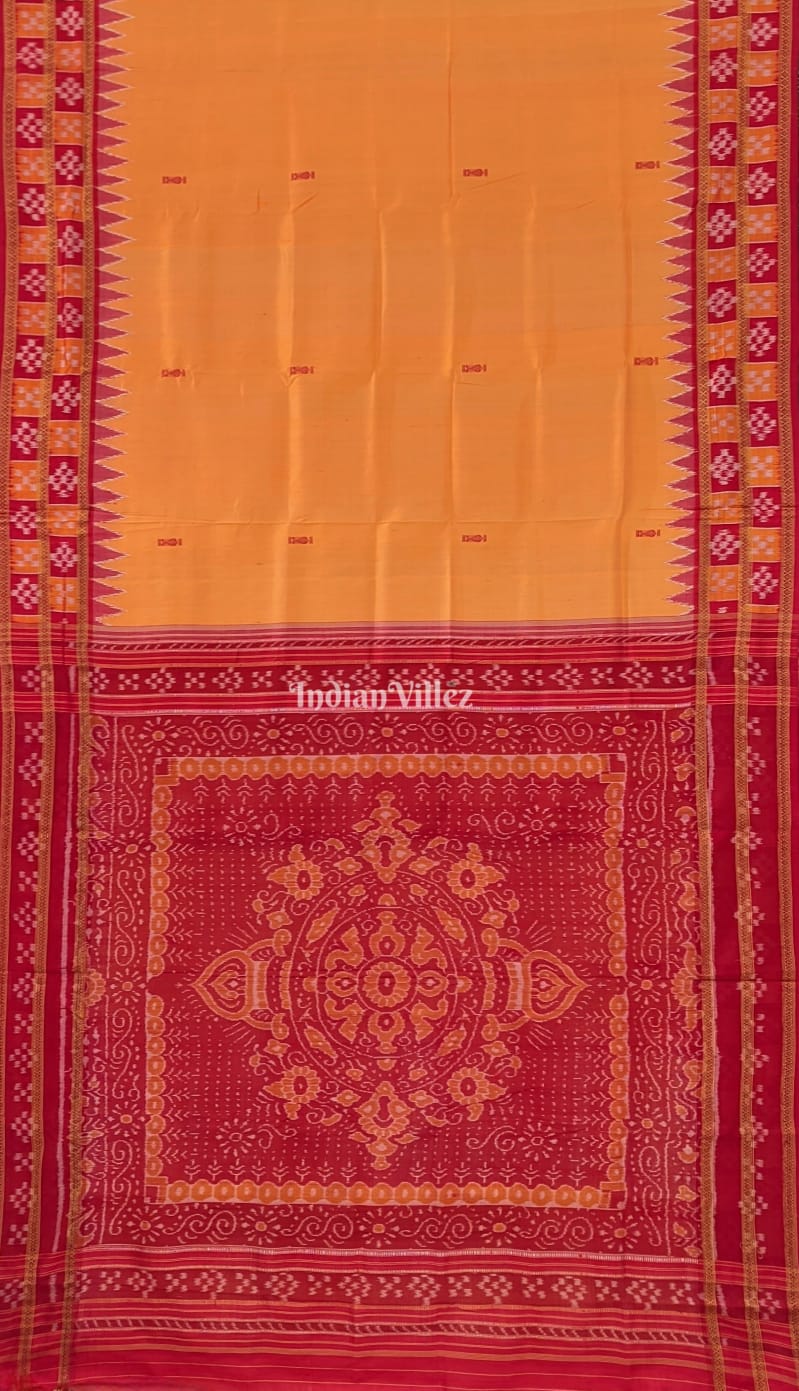 Yellow Double Border Pasapalli Fish Motif Khandua Silk Saree