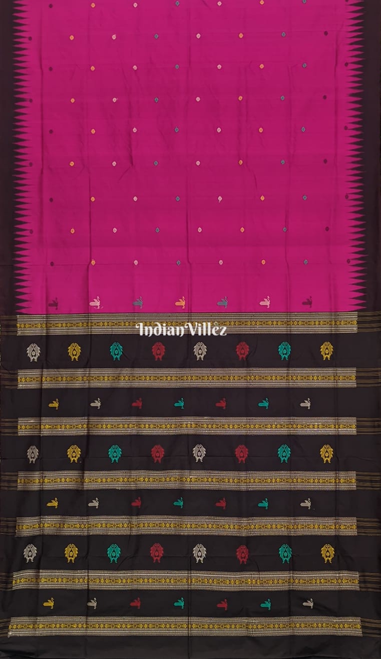 Rani Pink Flower Motifs Bomkai Silk Saree inspired by Ganjam Bomkai Theme