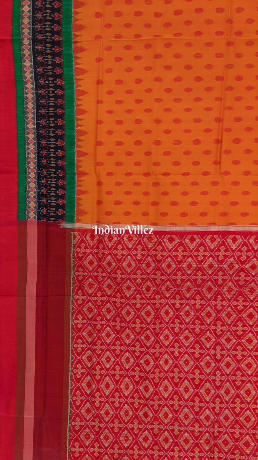 Tangerine Geomatric Ikat Border Sambalpuri Silk Saree