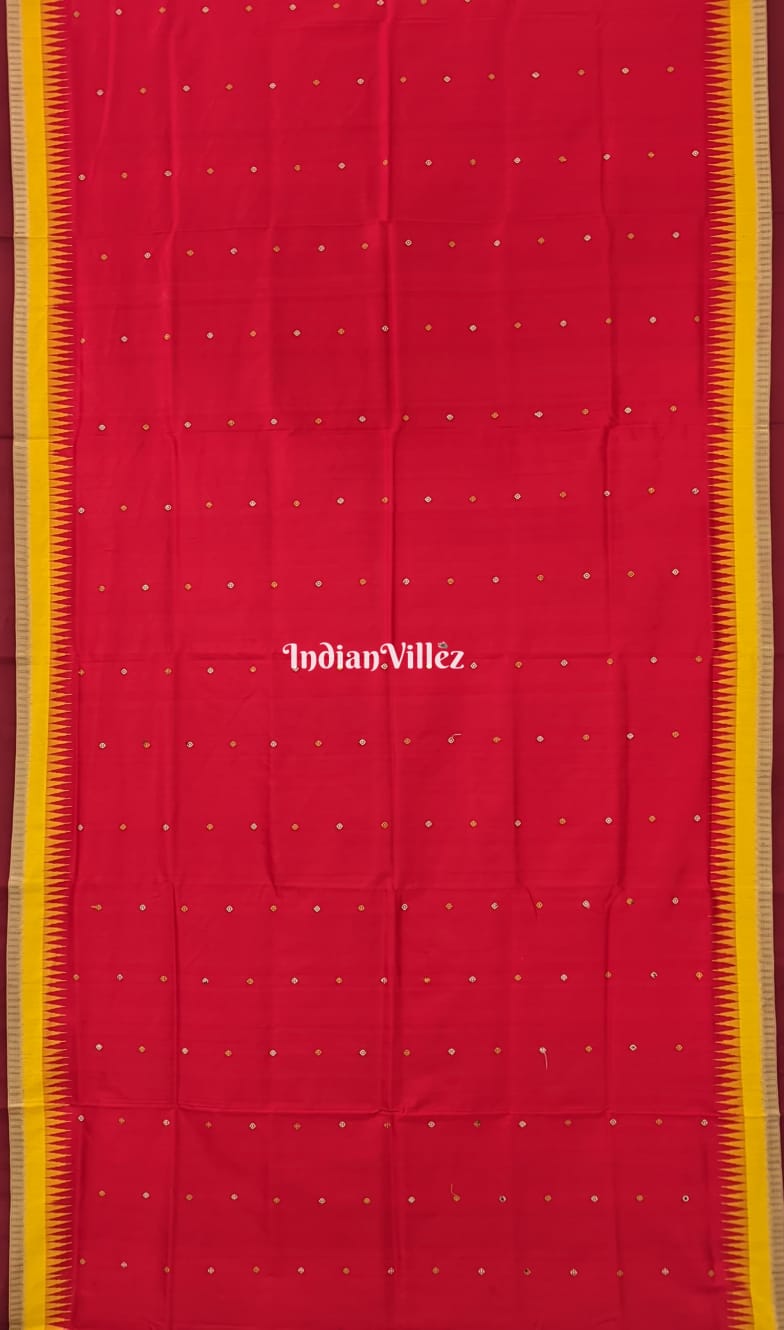 Red Ganjam Bomkai Sambalpuri Ikat Silk Saree