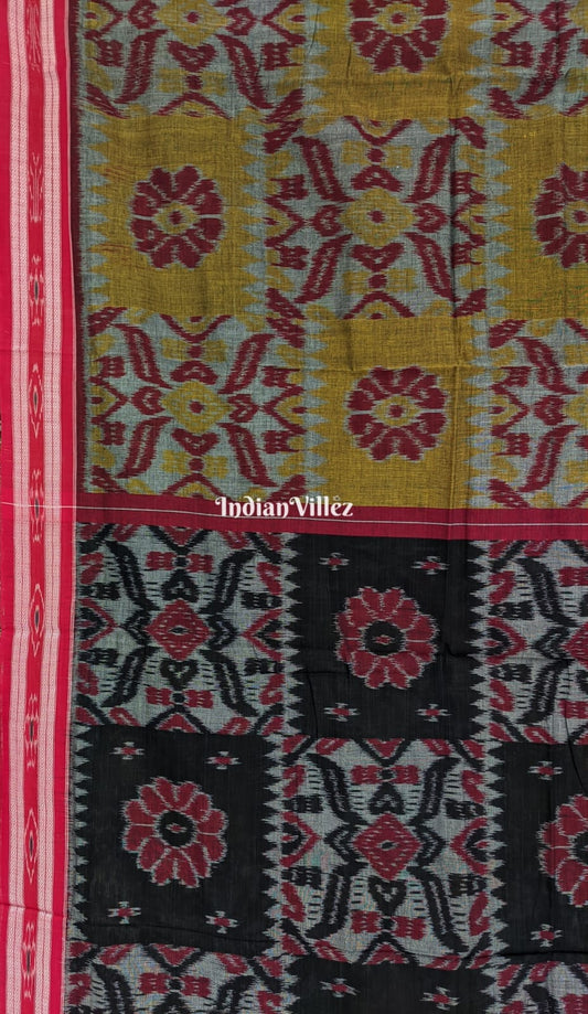 Brown Maroon Computer Design Sambalpuri Ikat Maniabandha Cotton Saree