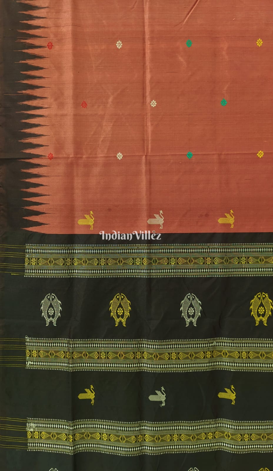 Rust Bomkai Silk Saree inspired by Ganjam Bomkai Theme