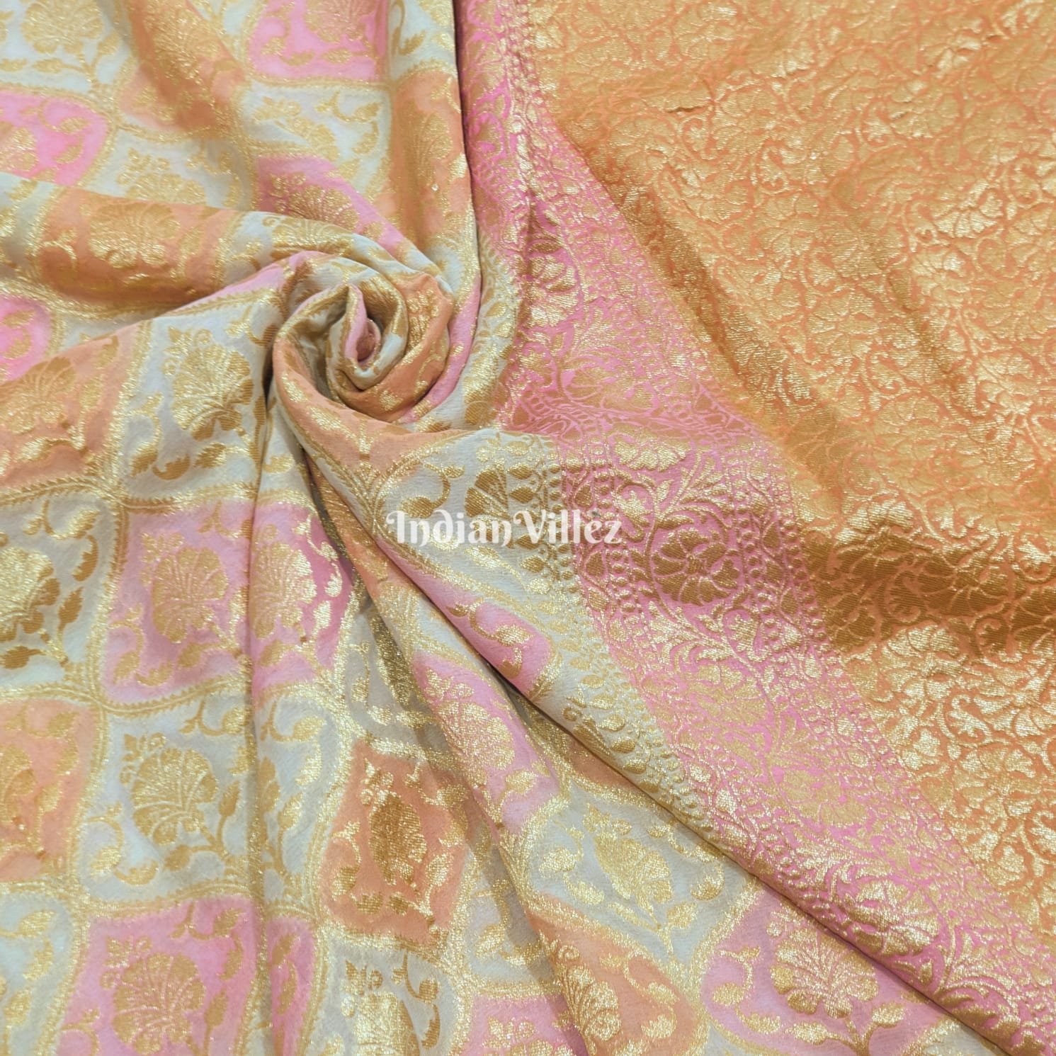 Pink Peach Rangkaat Banarasi Khaddi Georgette Saree