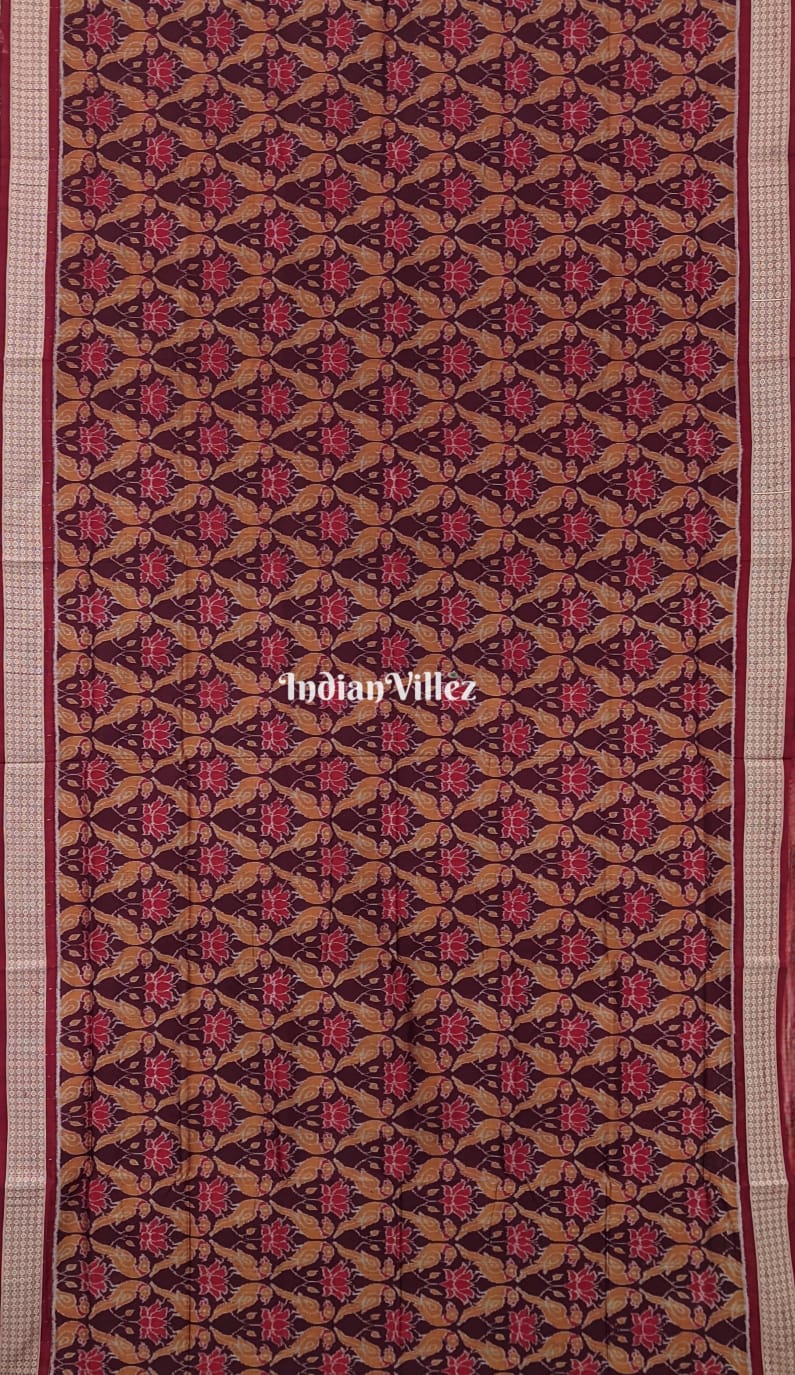 Black Red Golden Parrot Lotus Sambalpuri Ikat Silk Saree