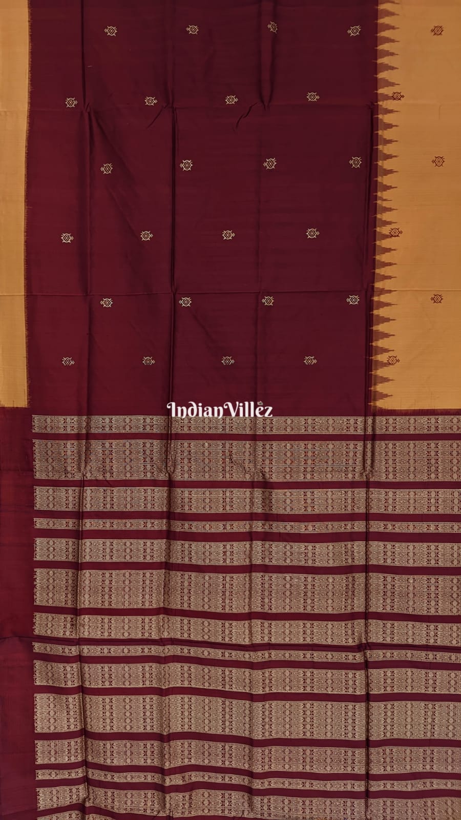 Mustered Yellow & Maroon Bomkai Sambalpuri Contemporary Silk Saree