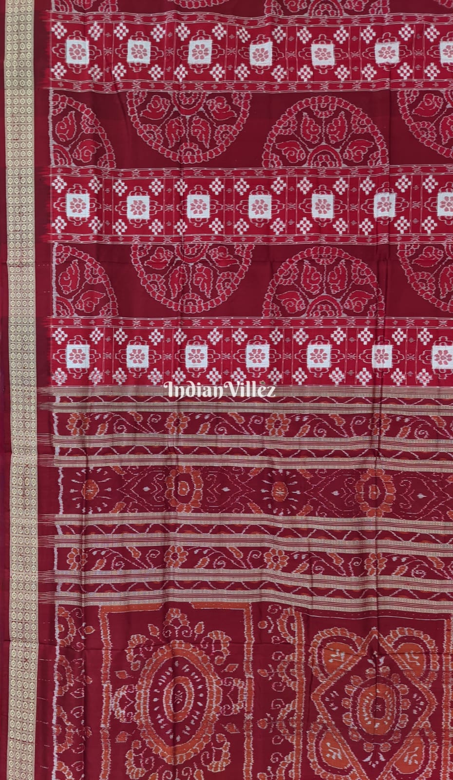 Red Pasapalli with Sankha Chakra Bandha Sambalpuri Silk Saree