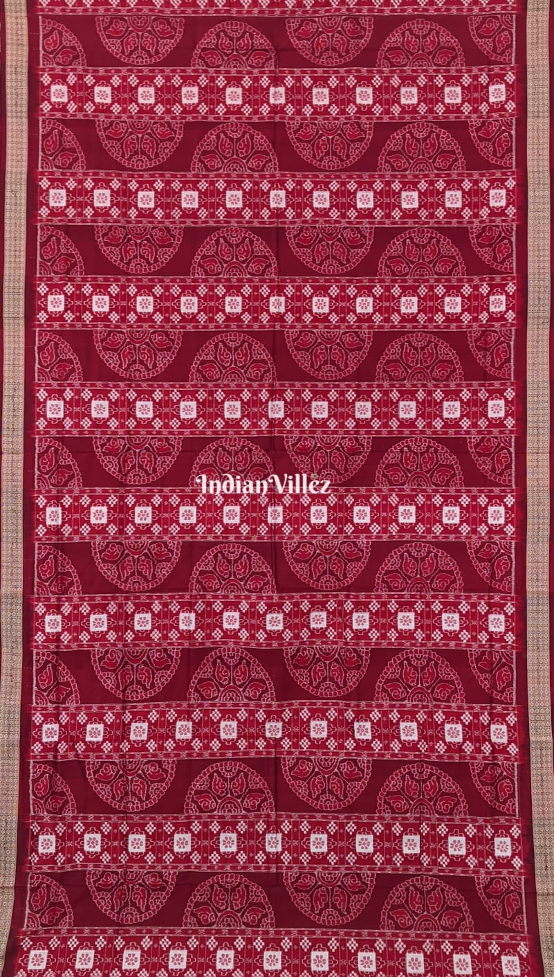 Red Pasapalli with Sankha Chakra Bandha Sambalpuri Silk Saree