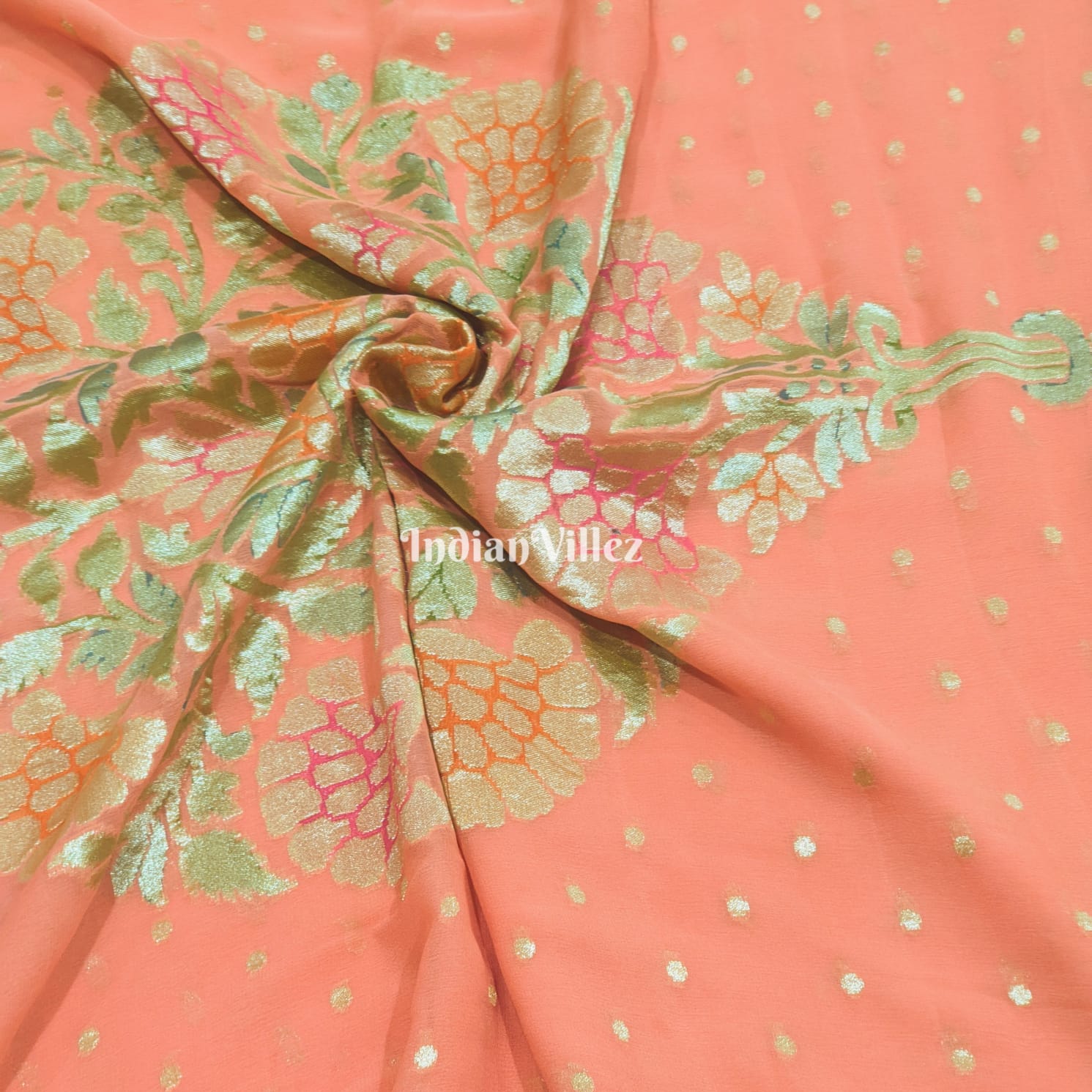 Peach Banarasi Khaddi Georgette Saree