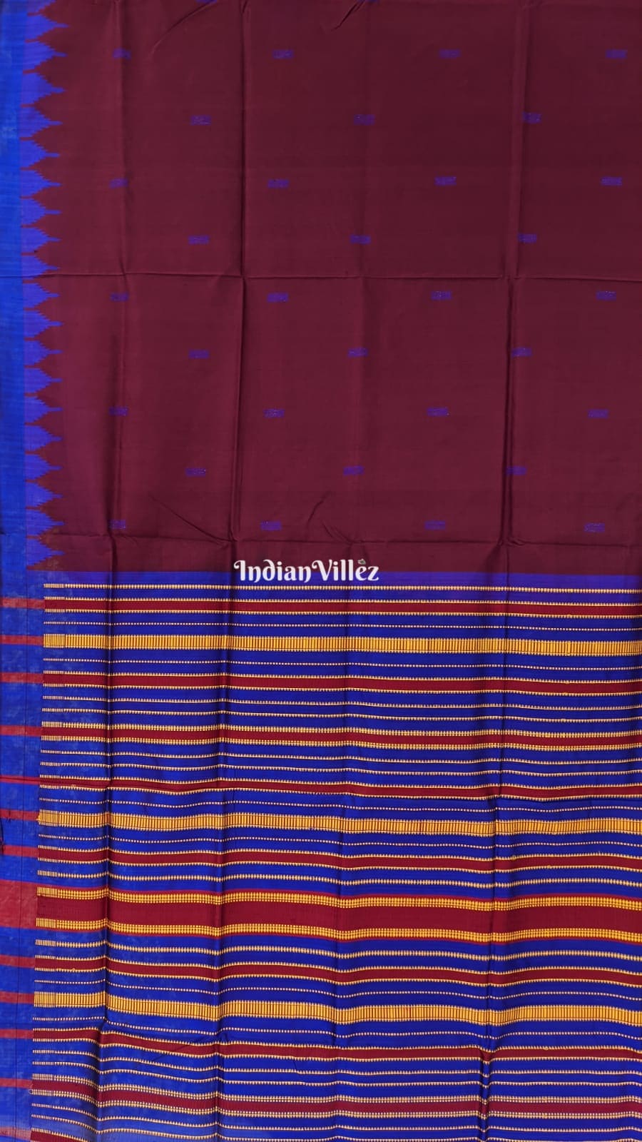 Dark Wine With Blue Kumbha Sambalpuri Ikat Tussar Silk Saree