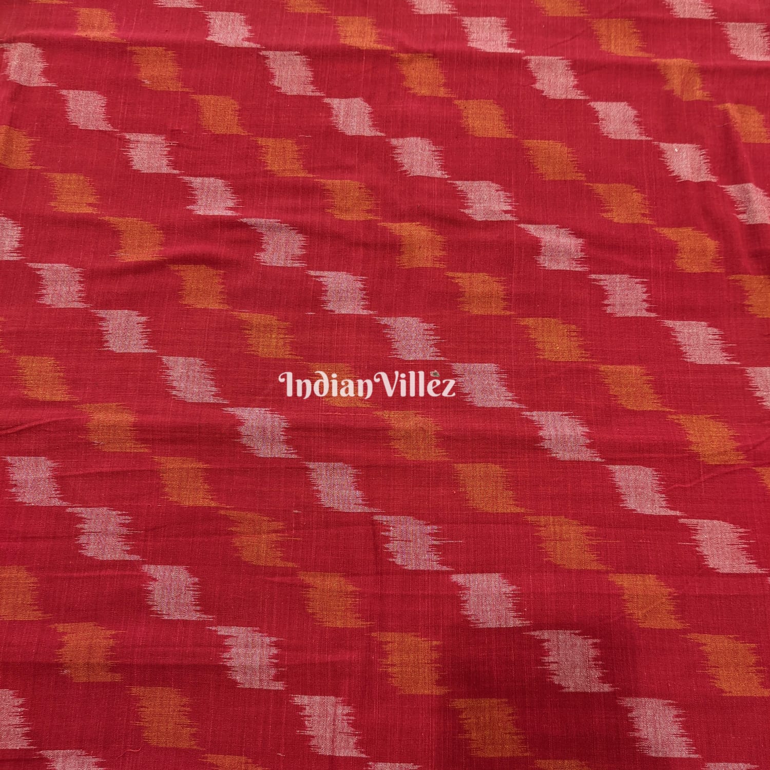 Red Sambalpuri Ikat Cotton Dress Material