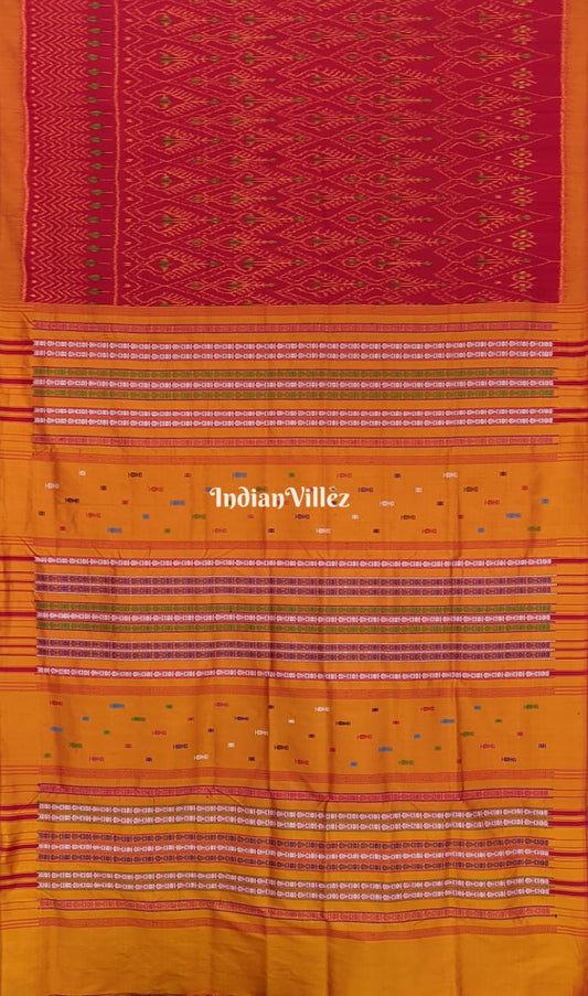 Red Cambodian ikat inspired Contemporary Silk Saree