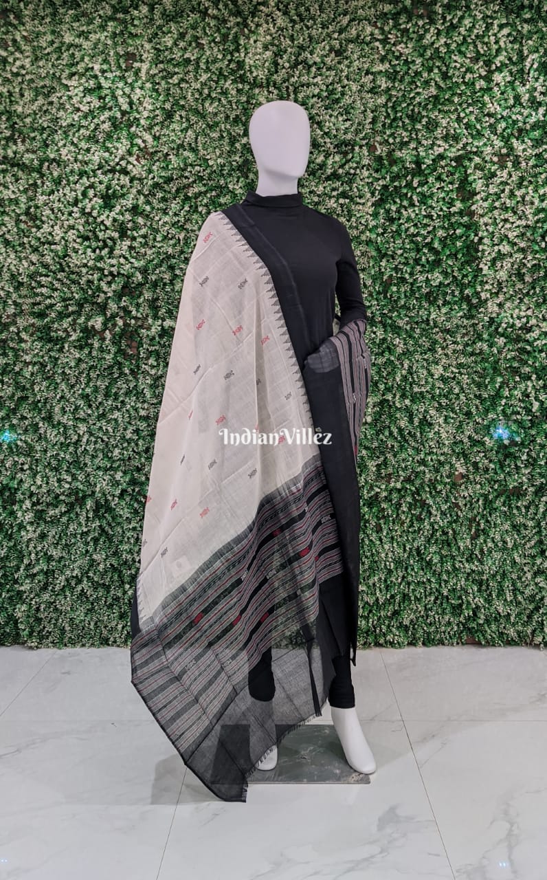 Black White Butta Design Sambalpuri Cotton Dupatta