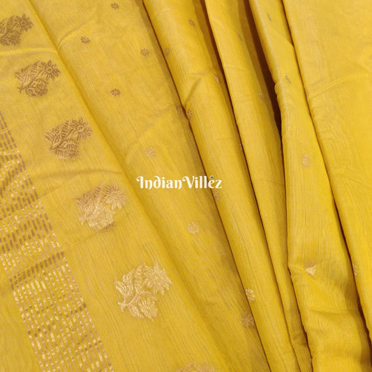 Yellow Flower Design Handloom Pure Chanderi Silk Saree