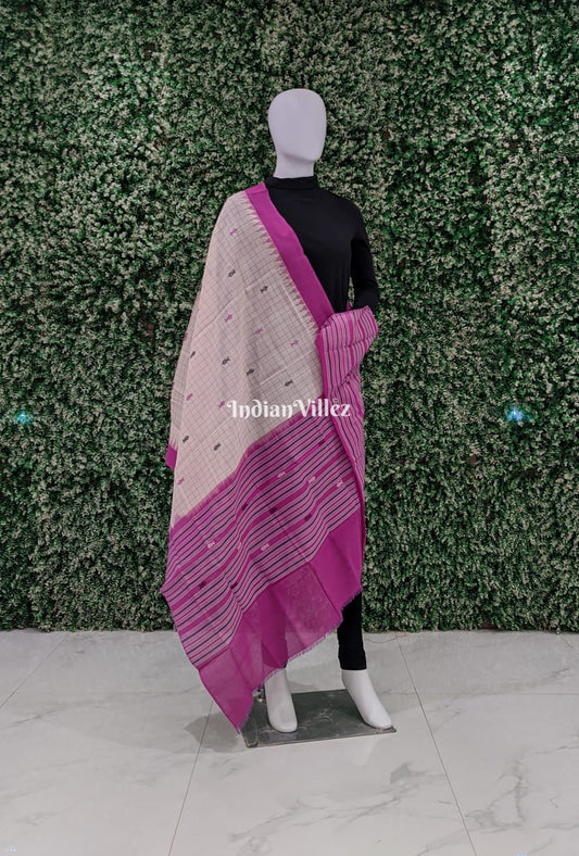 White Pink Butta Design Sambalpuri Cotton Dupatta