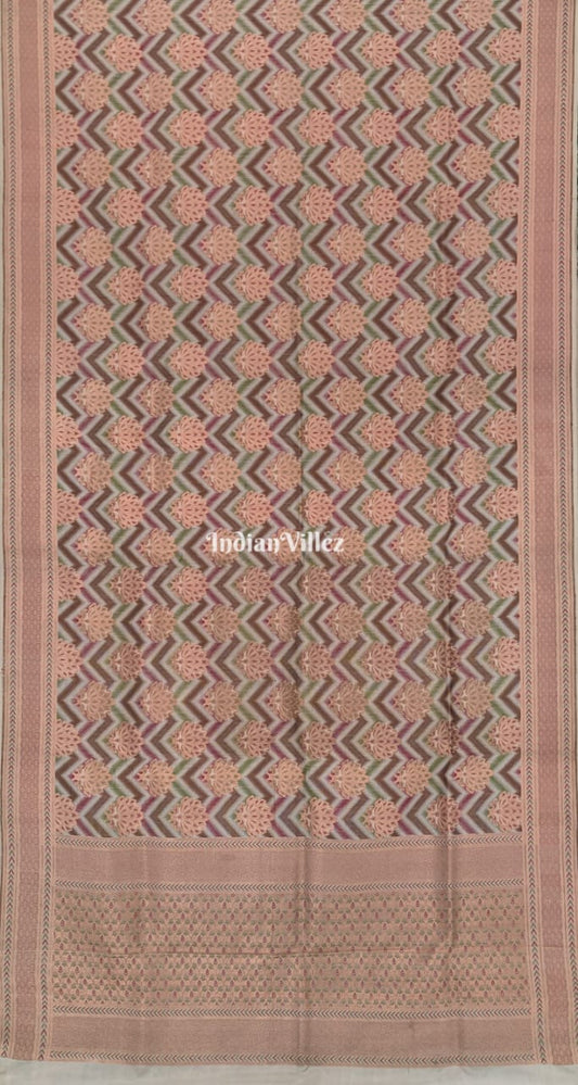 Beige Floral Brocade Banarasi Handloom Silk Saree