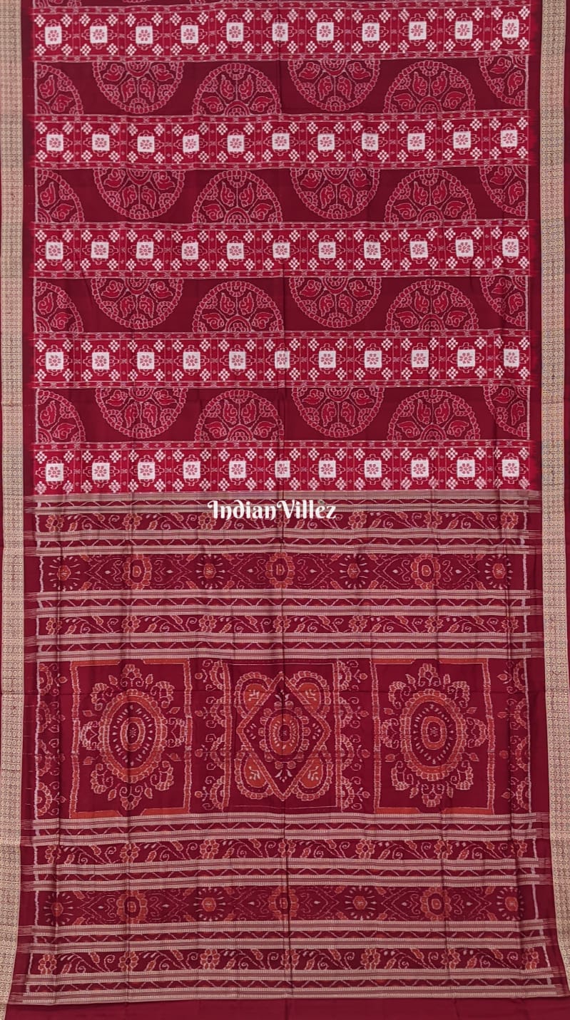 Red Pasapalli with Sankha Chakra Bandha Sambalpuri Silk Saree