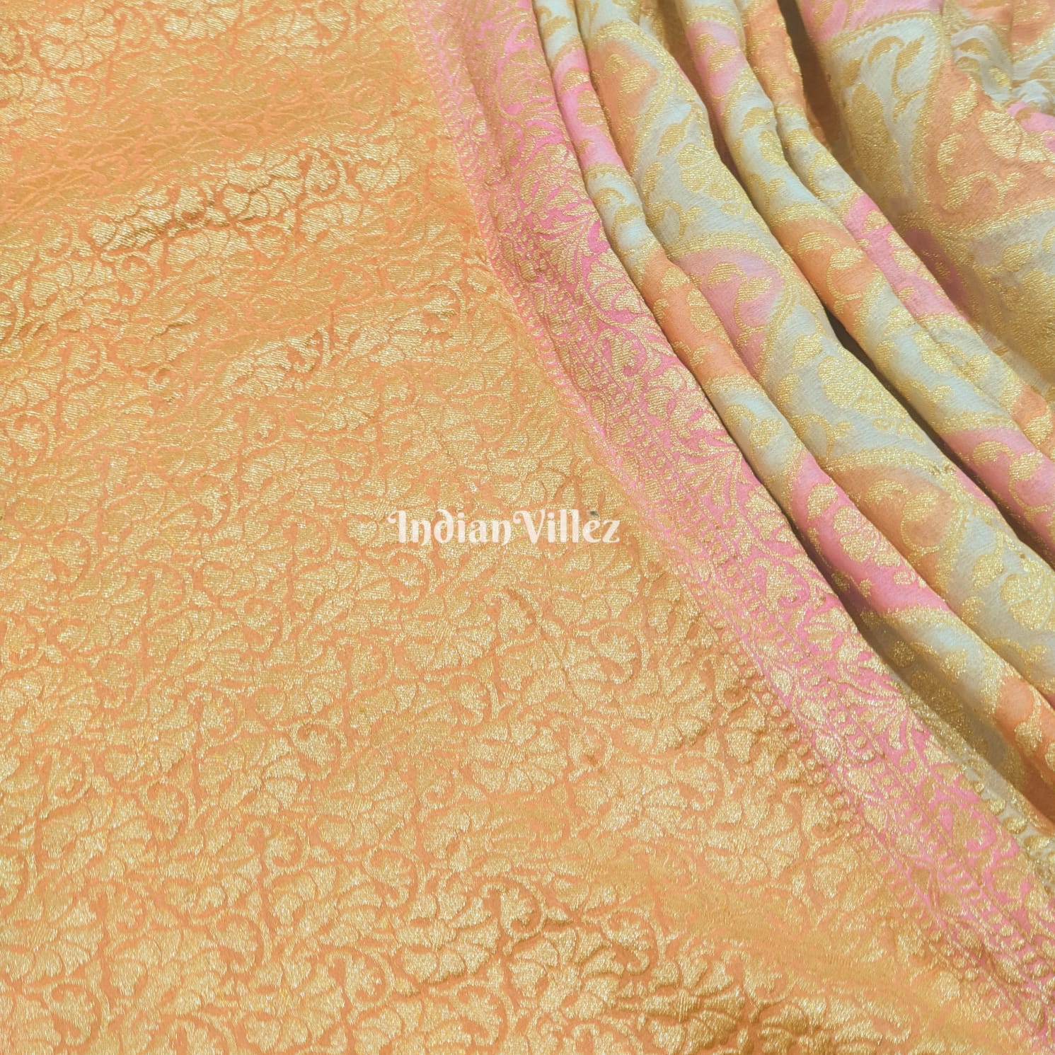 Pink Peach Rangkaat Banarasi Khaddi Georgette Saree