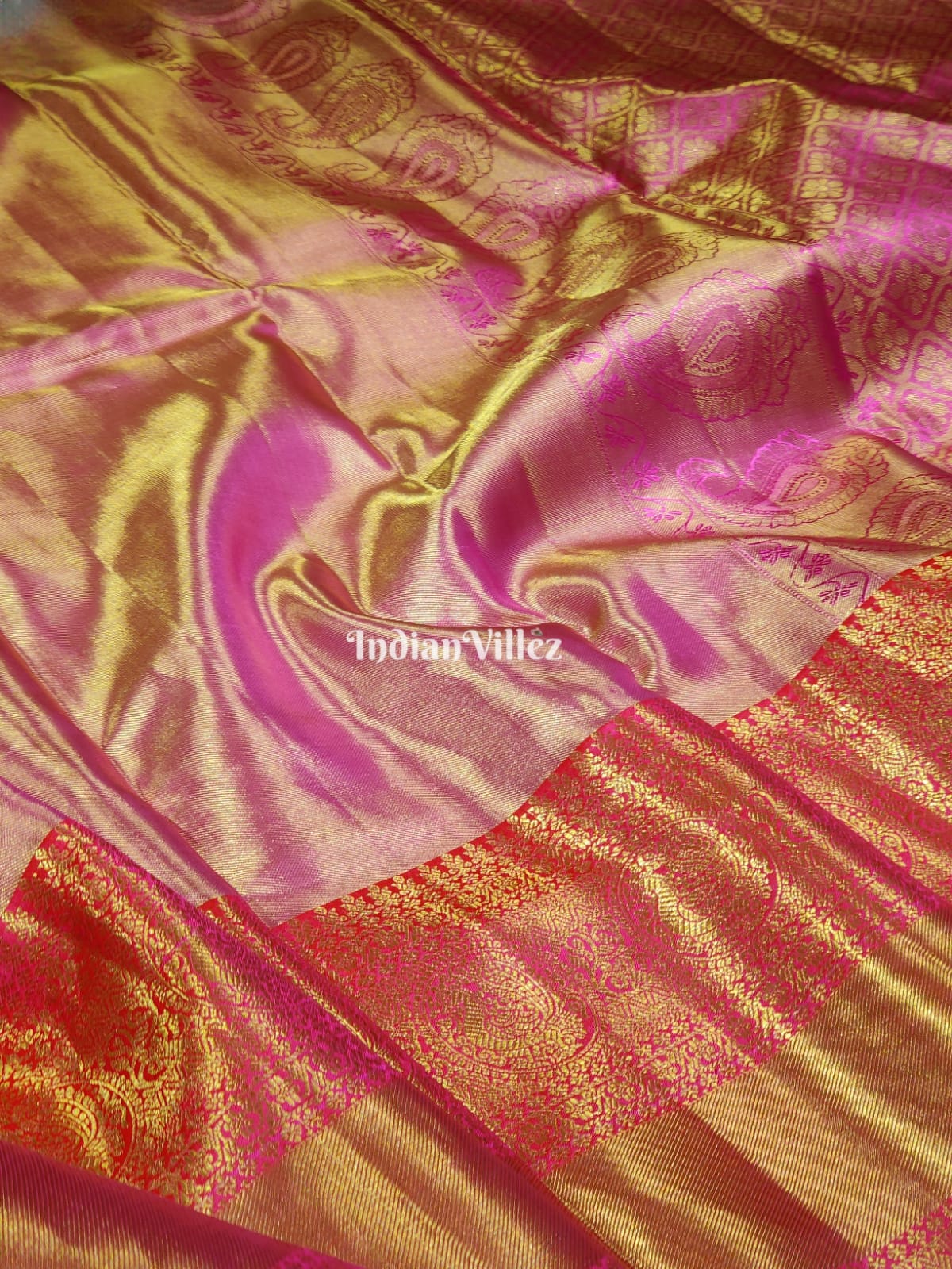 Pink Dual Tone Kanchipuram Tissue Silk Saree