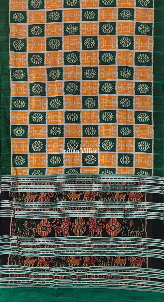 Green Golden Odisha Ikat Contemporary Silk Saree