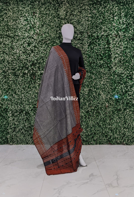 Grey Butta Design Sambalpuri Ikat Cotton Dupatta