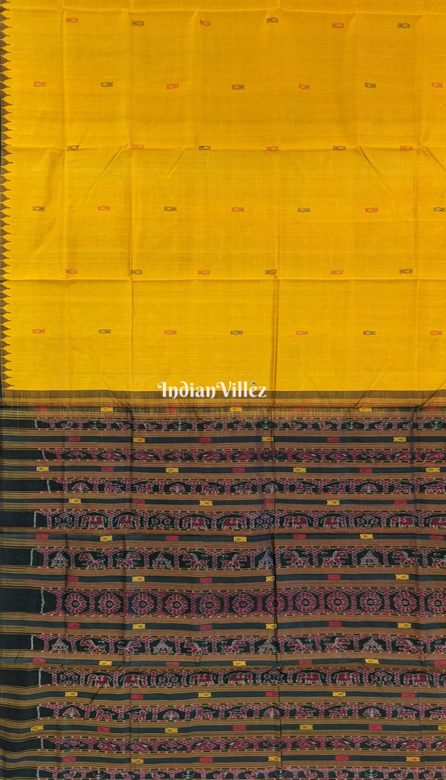 Yellow with Brown Kumbha Bomkai Sambalpuri Silk Saree